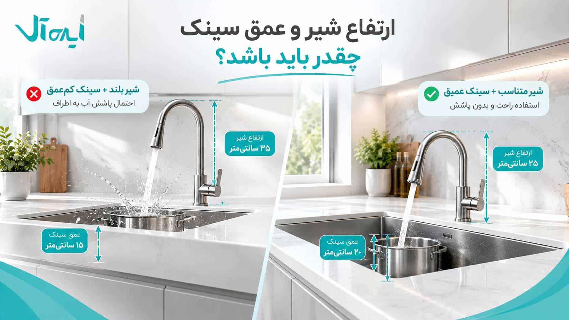 راهنمای اهمیت ارتفاع شیر تا عمق سینک