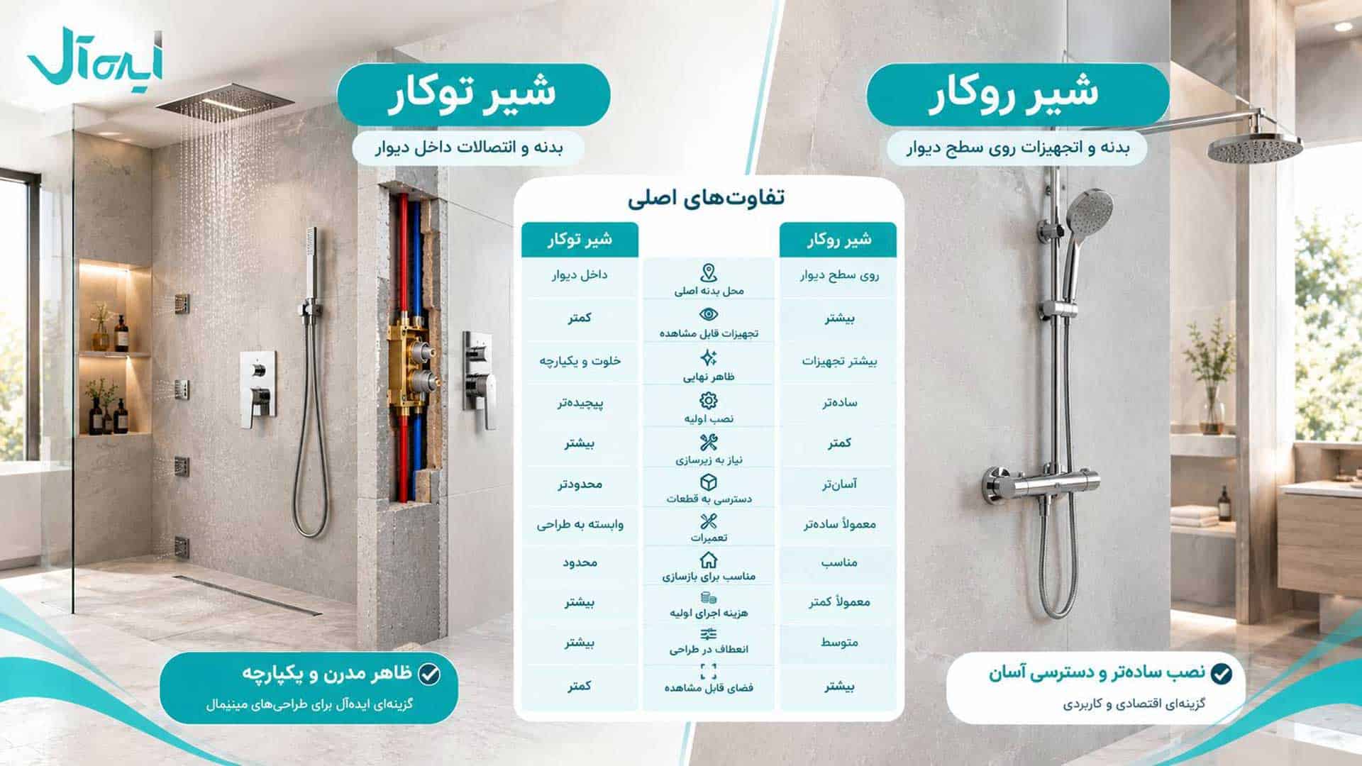 تفاوت شیرآلات روکار و توکار