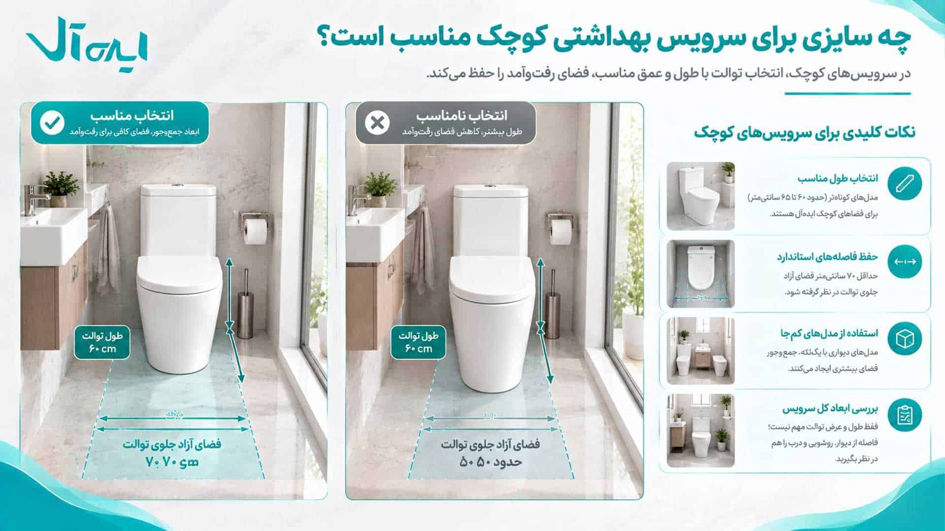 سایز توالت برای سرویس کوچک
