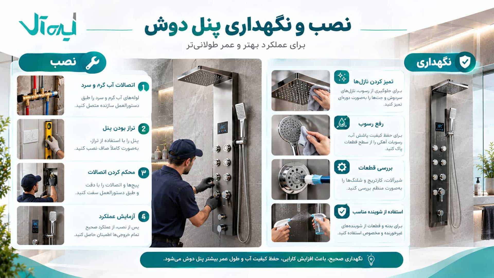 نکات نصب و نگهداری پنل دوش