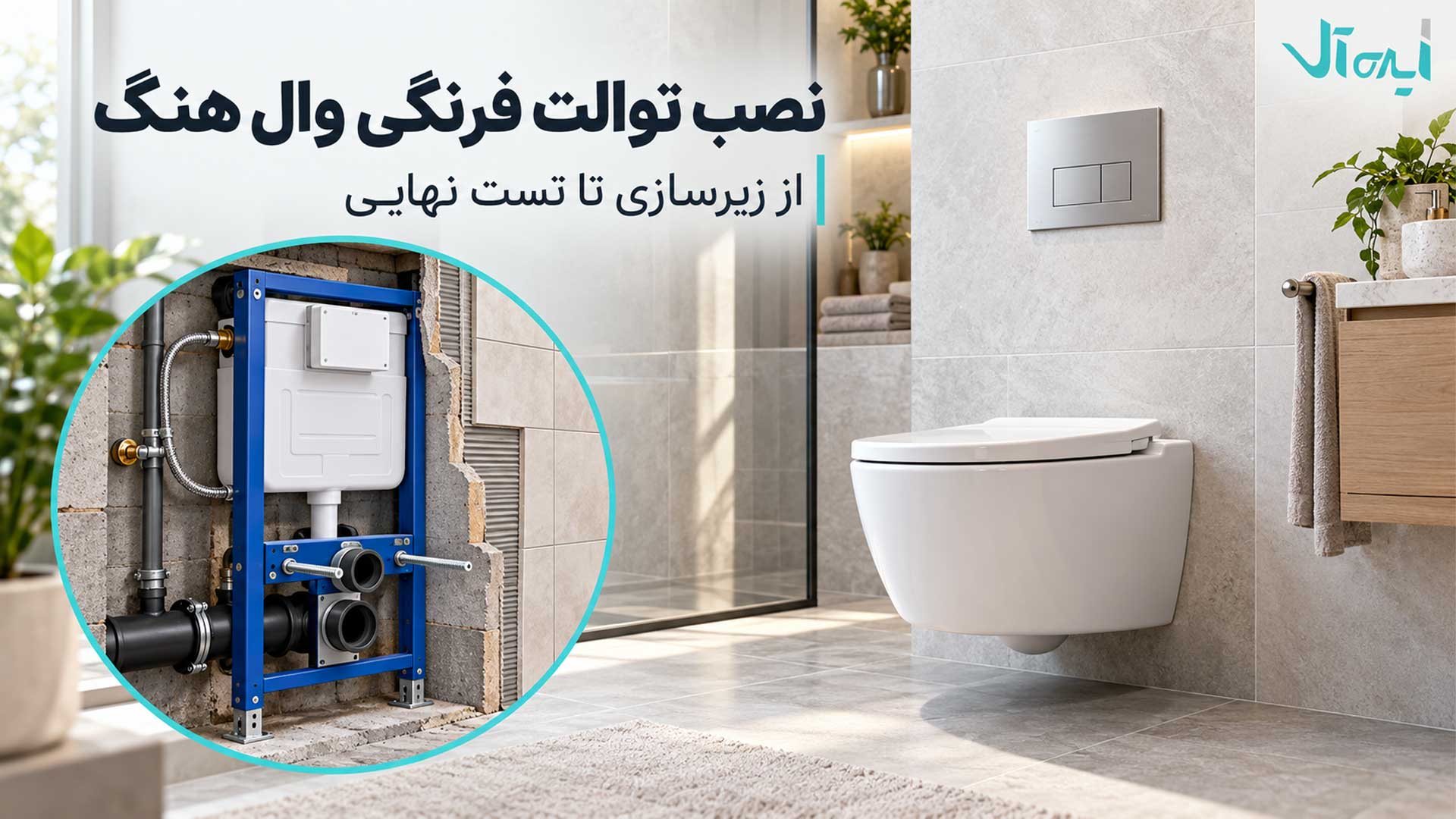 نصب توالت فرنگی وال هنگ با فلاش‌تانک توکار و استراکچر داخل دیوار