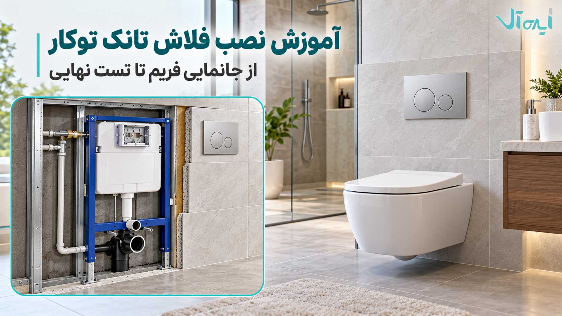 آموزش نصب فلاش تانک توکار با نمایش استراکچر، مخزن داخلی و توالت وال هنگ