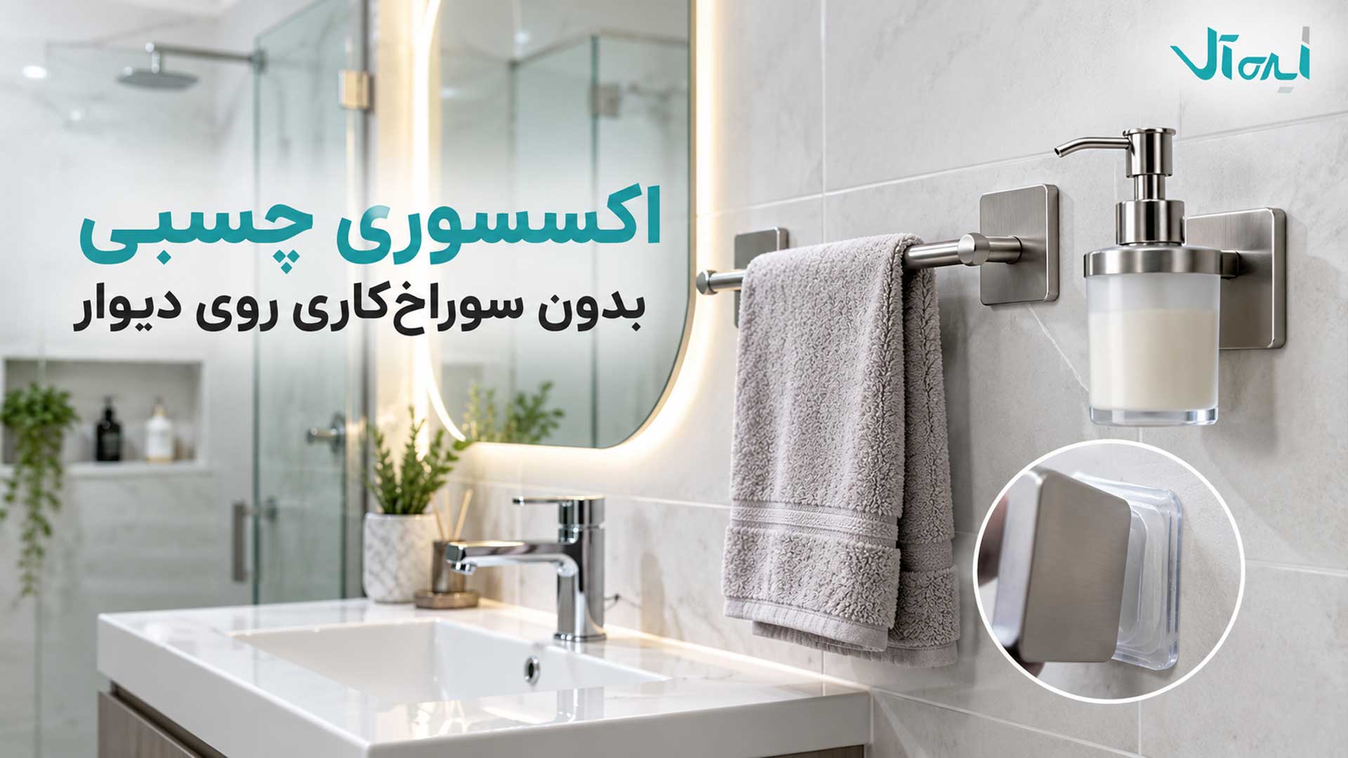 نصب اکسسوری چسبی حمام بدون سوراخکاری روی کاشی دیوار