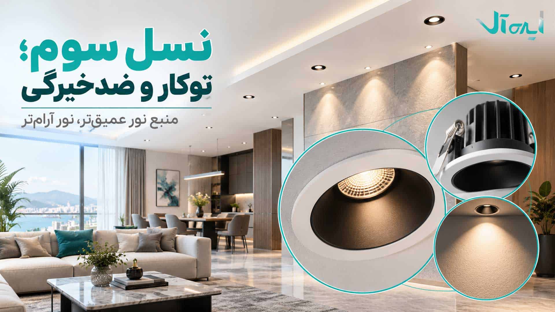 چراغ توکار دارکلایت با منبع نور عمیق و پخش نور آرام و کنترلشده