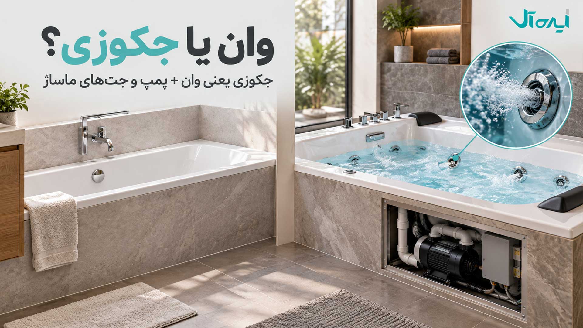 مقایسه وان معمولی با جکوزی دارای پمپ و جت‌های ماساژ