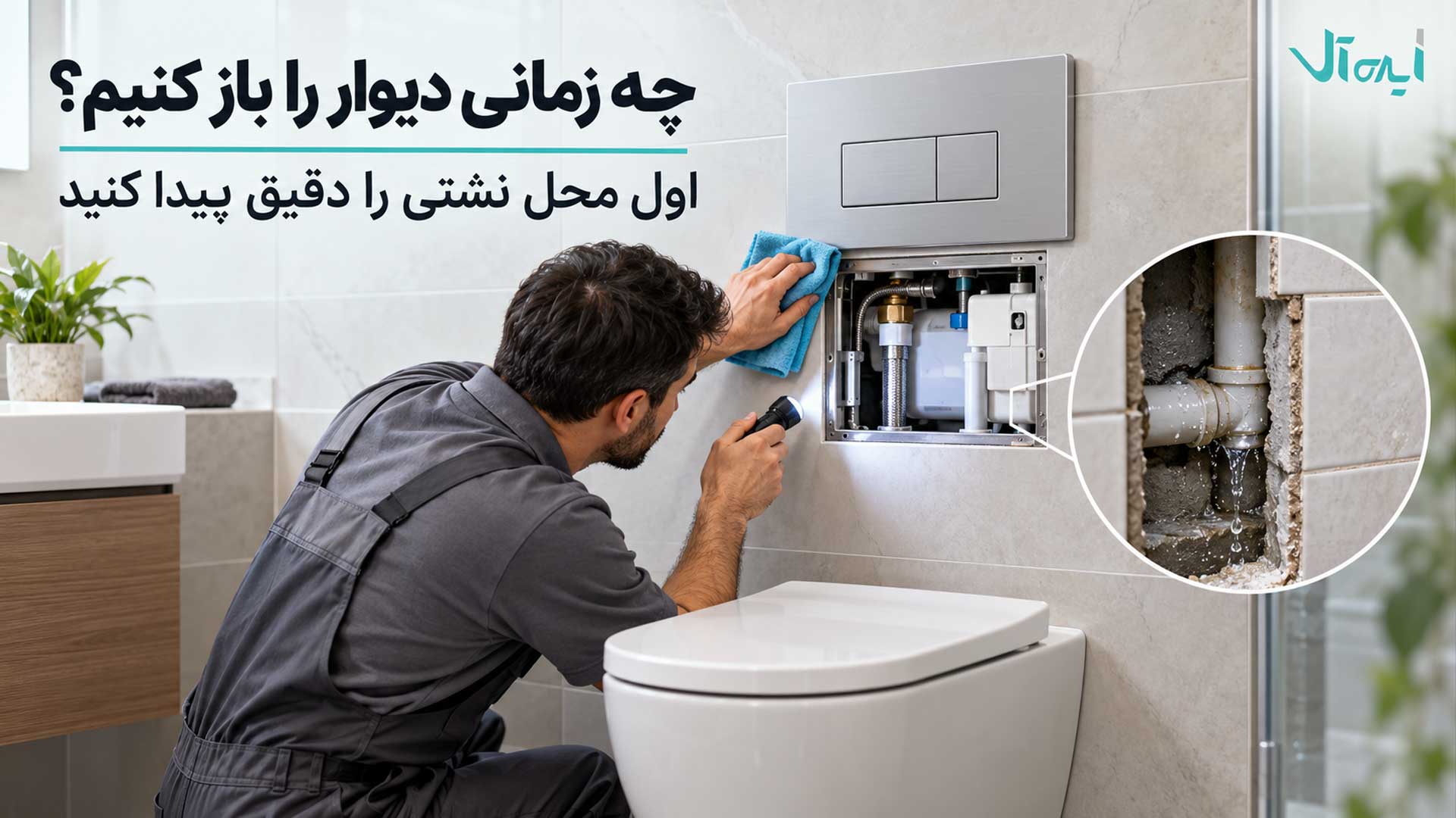 بررسی محل نشتی فلاش تانک دیواری پیش از تصمیم‌گیری برای باز کردن دیوار