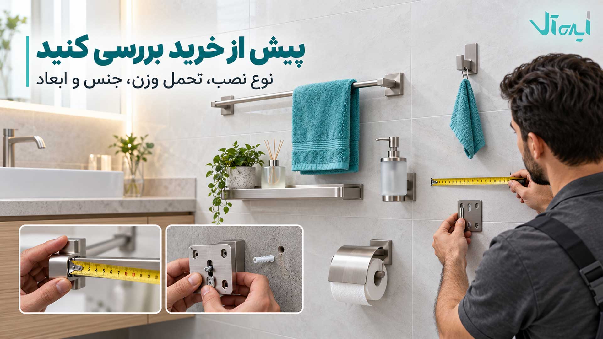 بررسی نوع نصب، تحمل وزن، جنس و ابعاد اکسسوری حمام پیش از خرید