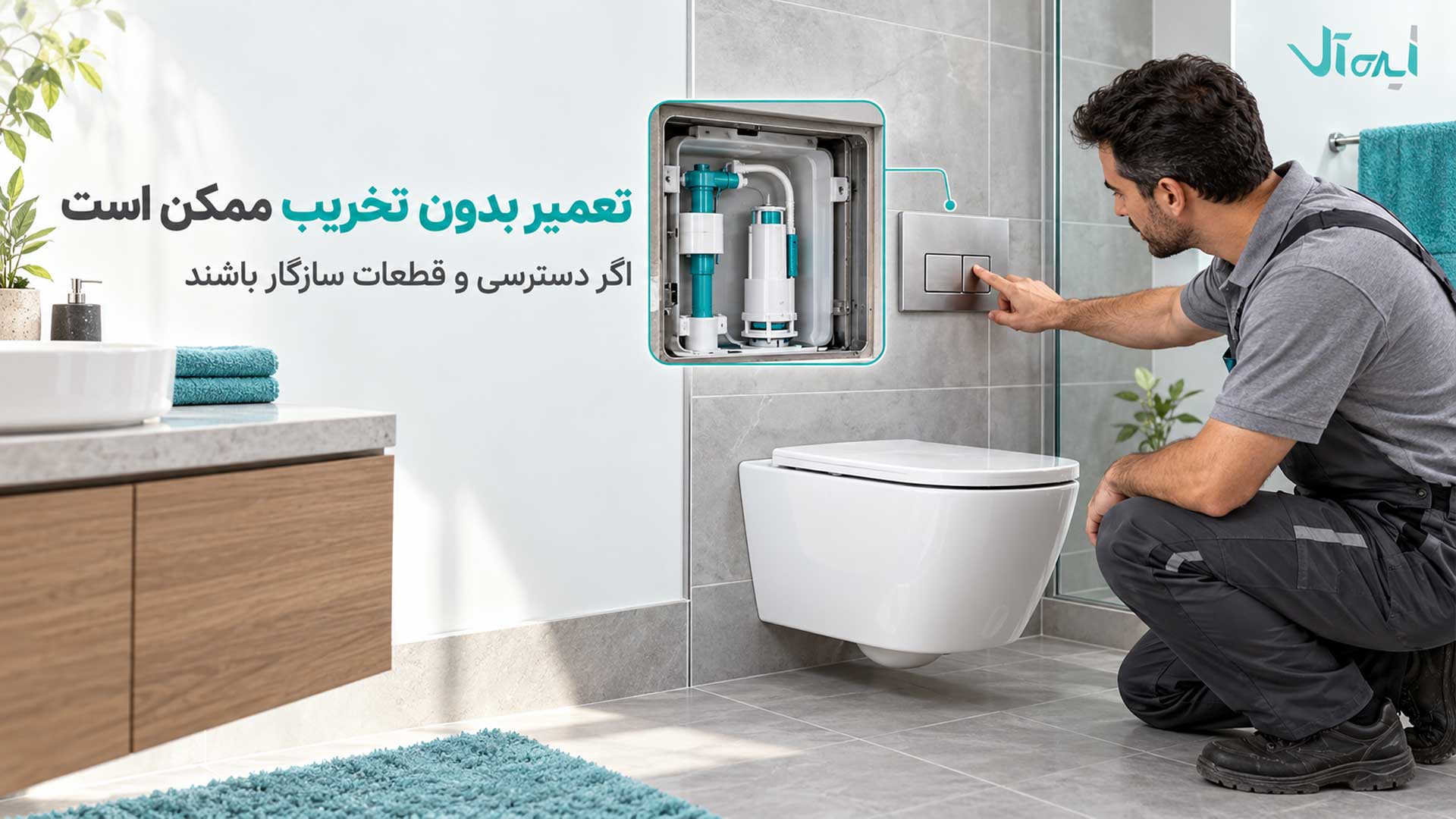 تعمیر فلاش تانک دیواری از طریق پنل سرویس بدون تخریب دیوار