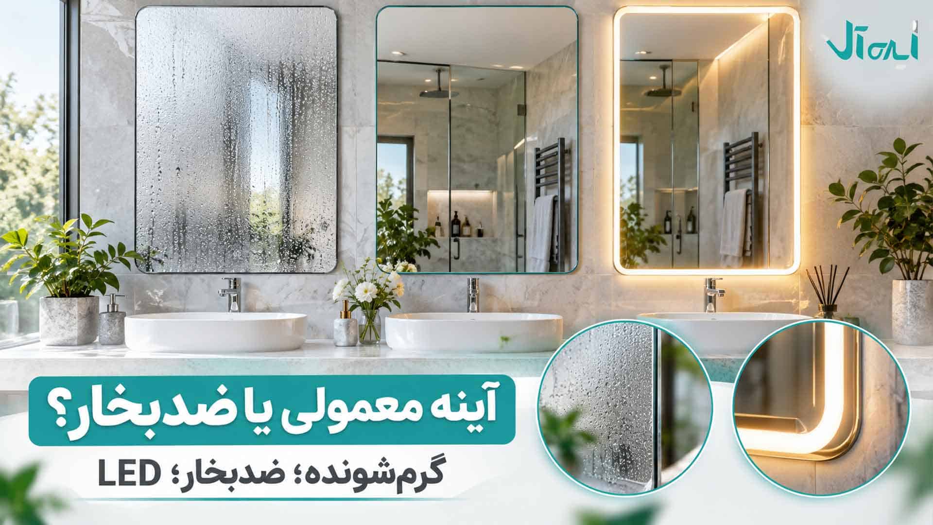 مقایسه آینه معمولی بخارگرفته با آینه ضدبخار و آینه LED گرم‌شونده در حمام